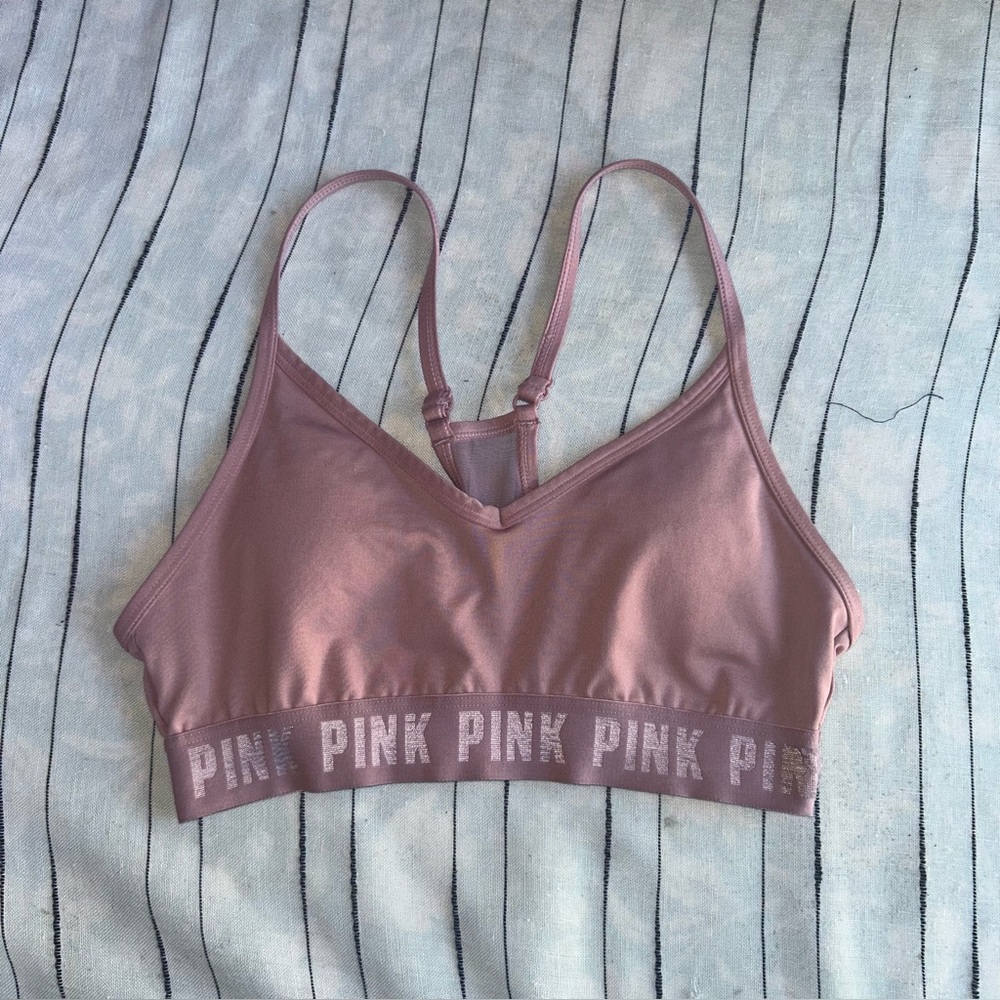 Pink Victoria's Secret Ultimate Sports Bra Spell Out On Band PINK Sz Small